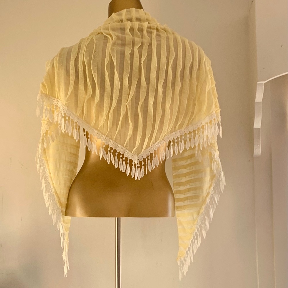 Light Yelloe Sheer Fringe Scarf Wrap